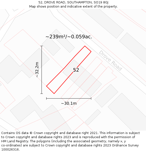 52, DROVE ROAD, SOUTHAMPTON, SO19 8GJ: Plot and title map