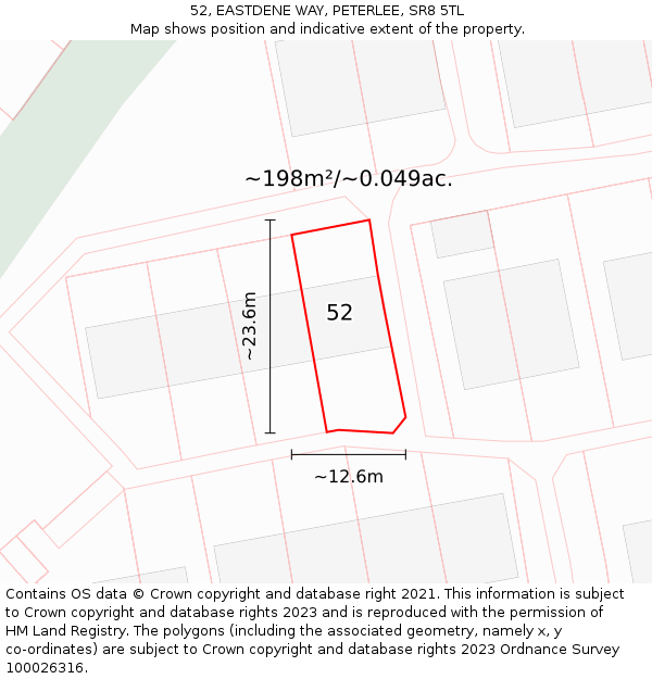 52, EASTDENE WAY, PETERLEE, SR8 5TL: Plot and title map