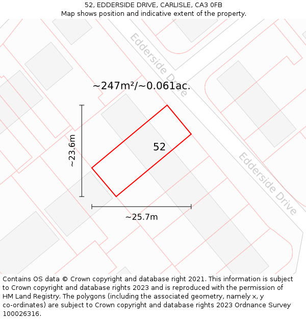 52, EDDERSIDE DRIVE, CARLISLE, CA3 0FB: Plot and title map