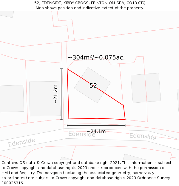 52, EDENSIDE, KIRBY CROSS, FRINTON-ON-SEA, CO13 0TQ: Plot and title map