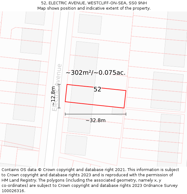 52, ELECTRIC AVENUE, WESTCLIFF-ON-SEA, SS0 9NH: Plot and title map