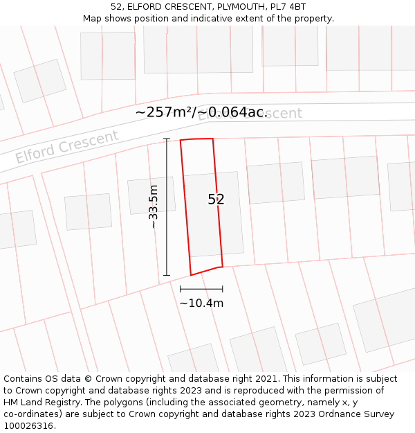 52, ELFORD CRESCENT, PLYMOUTH, PL7 4BT: Plot and title map