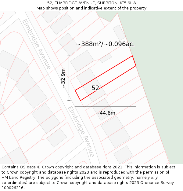 52, ELMBRIDGE AVENUE, SURBITON, KT5 9HA: Plot and title map