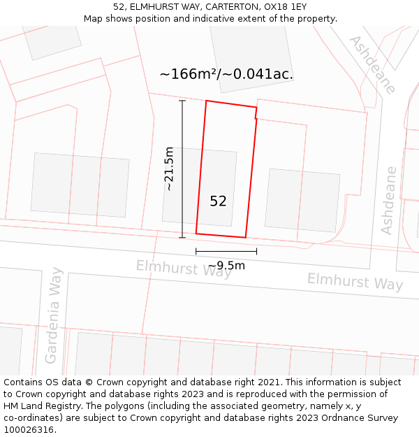 52, ELMHURST WAY, CARTERTON, OX18 1EY: Plot and title map