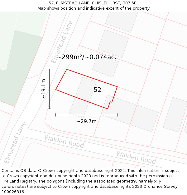 52, ELMSTEAD LANE, CHISLEHURST, BR7 5EL: Plot and title map