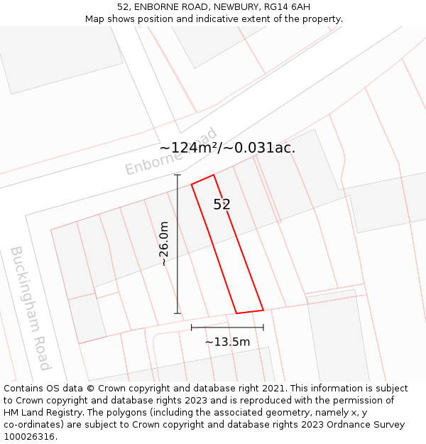 52, ENBORNE ROAD, NEWBURY, RG14 6AH: Plot and title map