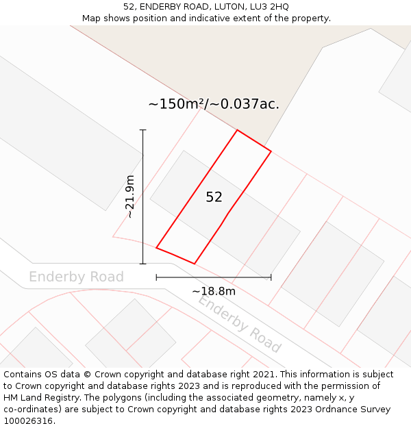 52, ENDERBY ROAD, LUTON, LU3 2HQ: Plot and title map