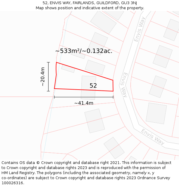 52, ENVIS WAY, FAIRLANDS, GUILDFORD, GU3 3NJ: Plot and title map