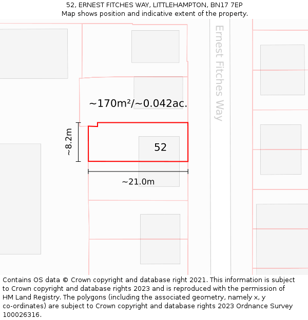 52, ERNEST FITCHES WAY, LITTLEHAMPTON, BN17 7EP: Plot and title map
