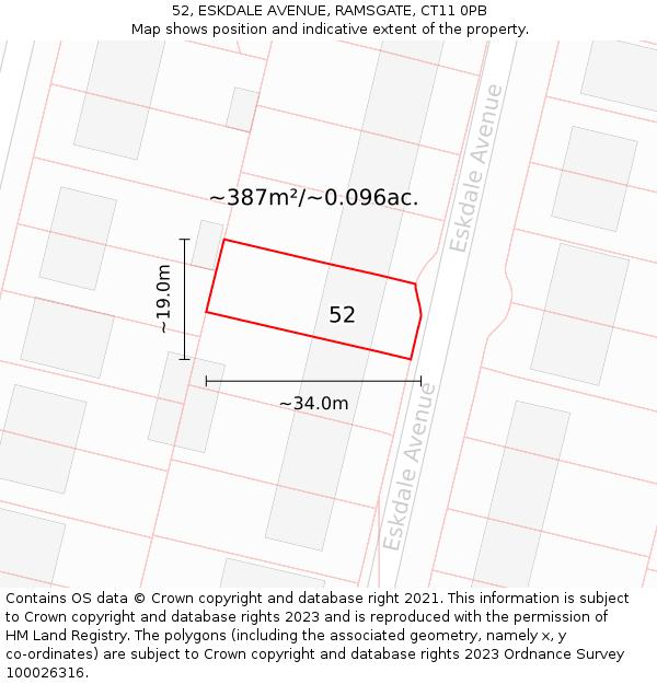 52, ESKDALE AVENUE, RAMSGATE, CT11 0PB: Plot and title map