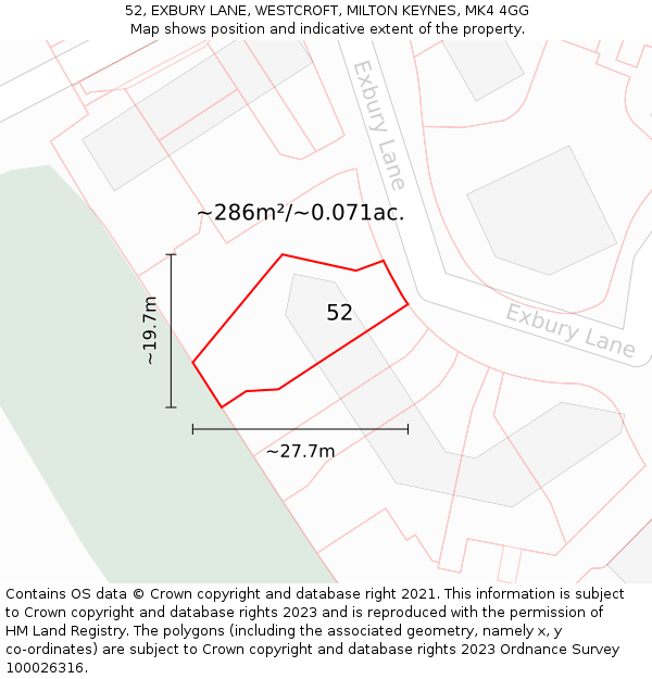 52, EXBURY LANE, WESTCROFT, MILTON KEYNES, MK4 4GG: Plot and title map