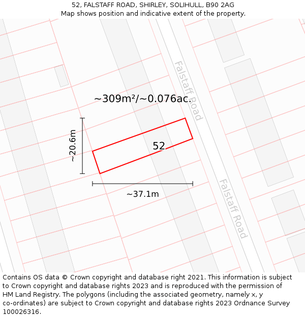 52, FALSTAFF ROAD, SHIRLEY, SOLIHULL, B90 2AG: Plot and title map