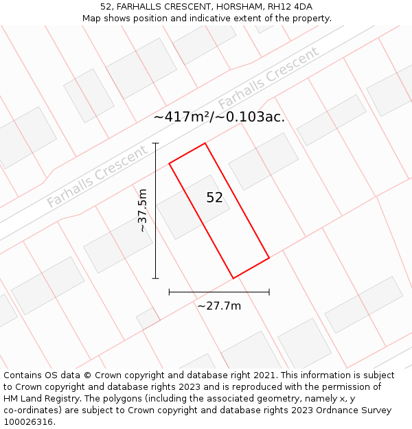 52, FARHALLS CRESCENT, HORSHAM, RH12 4DA: Plot and title map