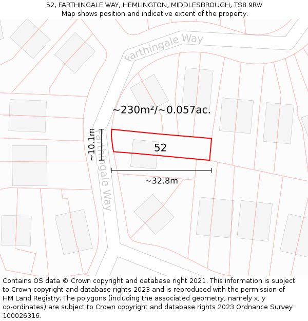 52, FARTHINGALE WAY, HEMLINGTON, MIDDLESBROUGH, TS8 9RW: Plot and title map