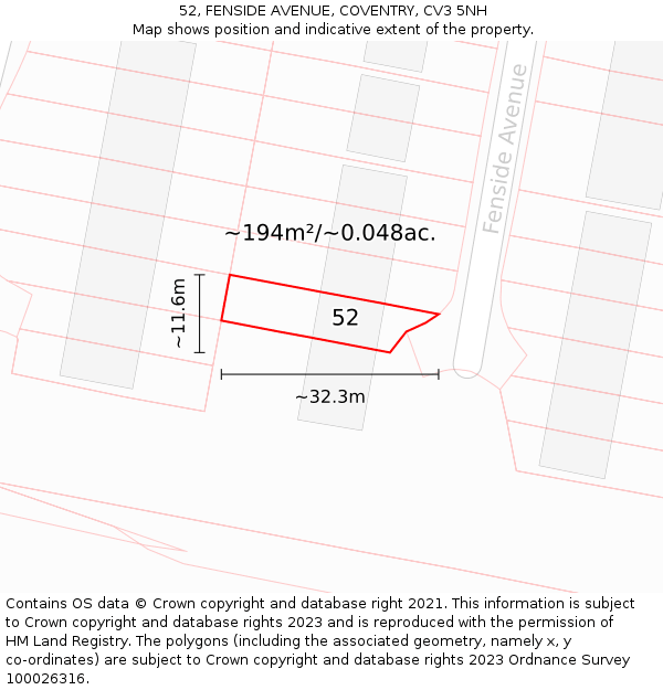 52, FENSIDE AVENUE, COVENTRY, CV3 5NH: Plot and title map