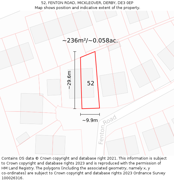 52, FENTON ROAD, MICKLEOVER, DERBY, DE3 0EP: Plot and title map