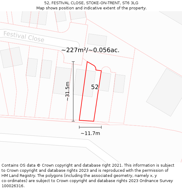 52, FESTIVAL CLOSE, STOKE-ON-TRENT, ST6 3LG: Plot and title map