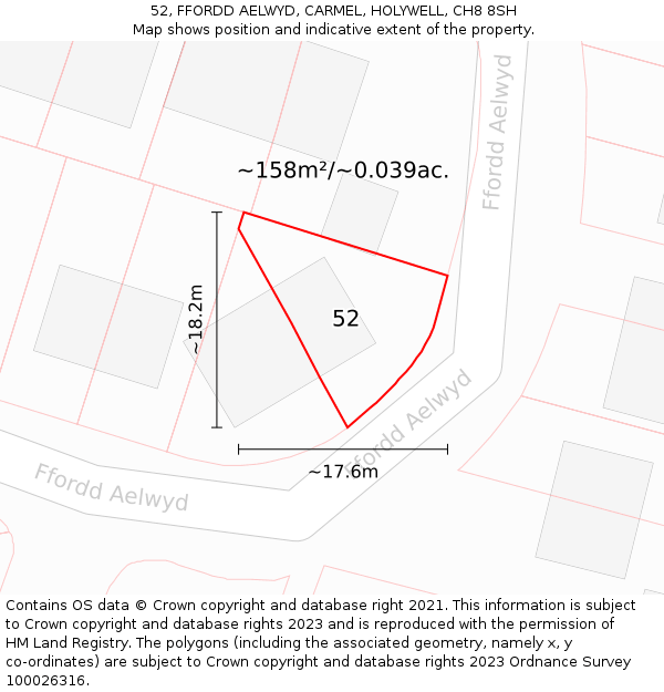 52, FFORDD AELWYD, CARMEL, HOLYWELL, CH8 8SH: Plot and title map