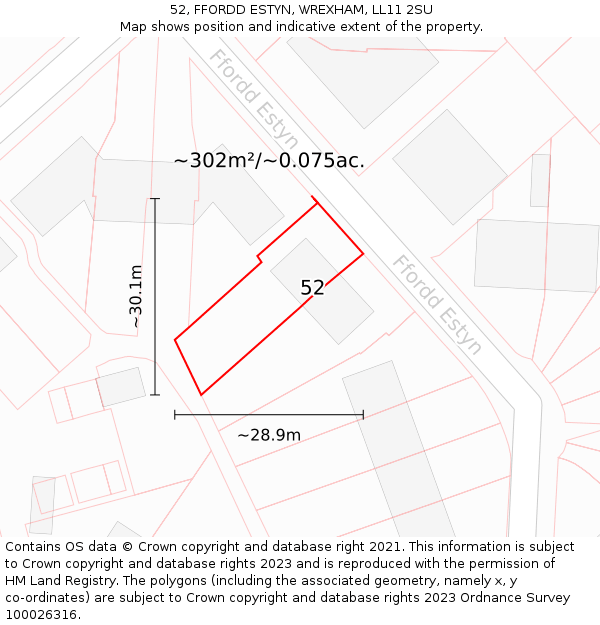 52, FFORDD ESTYN, WREXHAM, LL11 2SU: Plot and title map