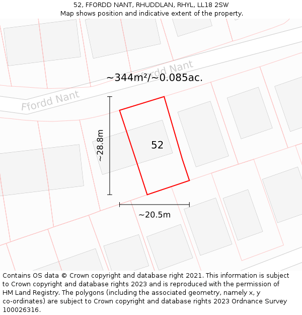 52, FFORDD NANT, RHUDDLAN, RHYL, LL18 2SW: Plot and title map