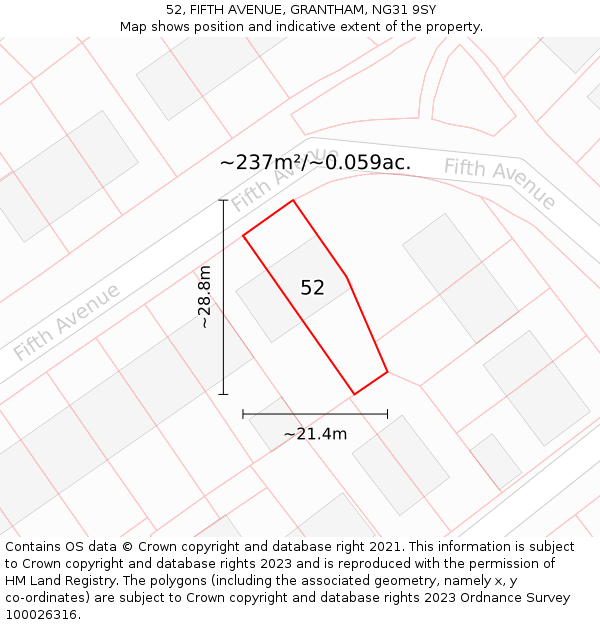 52, FIFTH AVENUE, GRANTHAM, NG31 9SY: Plot and title map