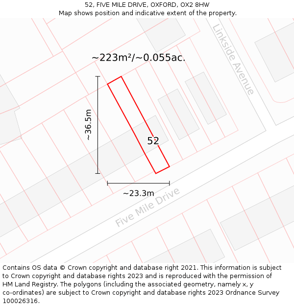 52, FIVE MILE DRIVE, OXFORD, OX2 8HW: Plot and title map