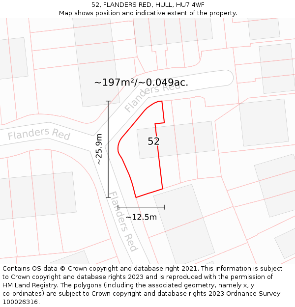 52, FLANDERS RED, HULL, HU7 4WF: Plot and title map