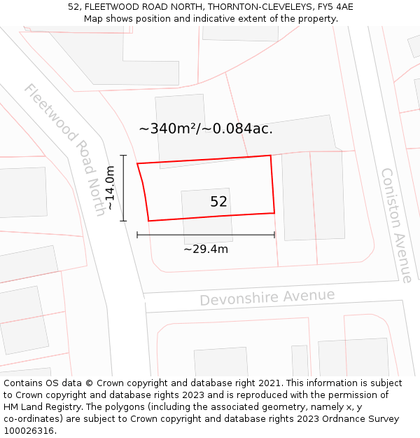 52, FLEETWOOD ROAD NORTH, THORNTON-CLEVELEYS, FY5 4AE: Plot and title map