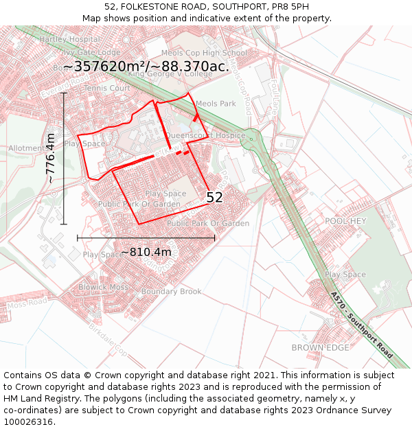 52, FOLKESTONE ROAD, SOUTHPORT, PR8 5PH: Plot and title map