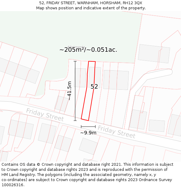 52, FRIDAY STREET, WARNHAM, HORSHAM, RH12 3QX: Plot and title map