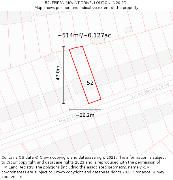 52, FRIERN MOUNT DRIVE, LONDON, N20 9DL: Plot and title map