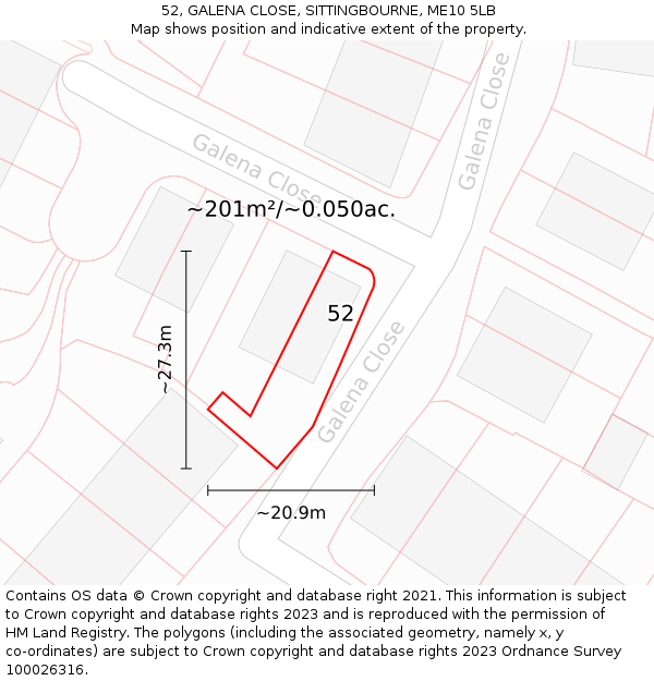 52, GALENA CLOSE, SITTINGBOURNE, ME10 5LB: Plot and title map