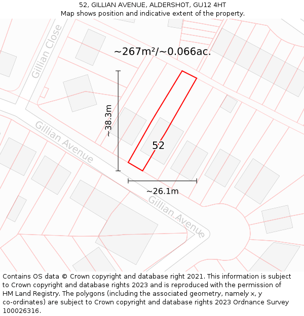 52, GILLIAN AVENUE, ALDERSHOT, GU12 4HT: Plot and title map