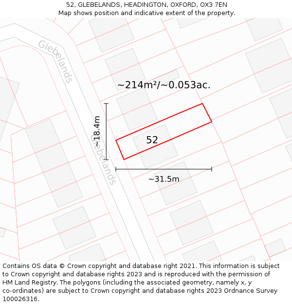 52, GLEBELANDS, HEADINGTON, OXFORD, OX3 7EN: Plot and title map