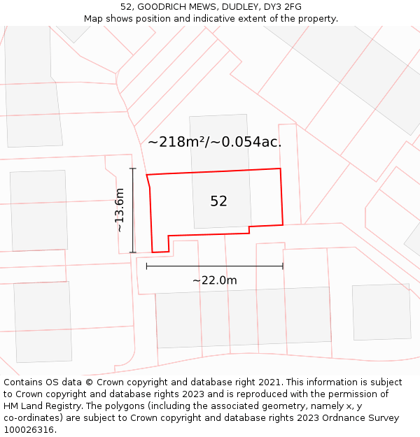 52, GOODRICH MEWS, DUDLEY, DY3 2FG: Plot and title map