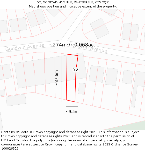 52, GOODWIN AVENUE, WHITSTABLE, CT5 2QZ: Plot and title map