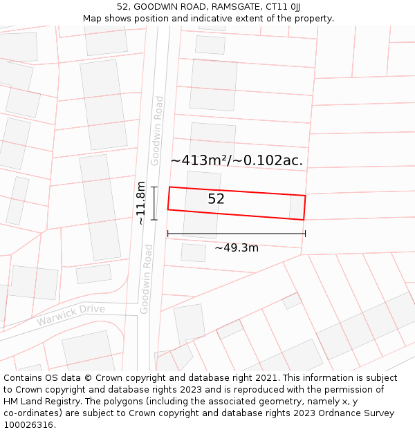 52, GOODWIN ROAD, RAMSGATE, CT11 0JJ: Plot and title map