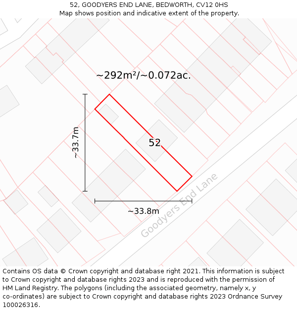 52, GOODYERS END LANE, BEDWORTH, CV12 0HS: Plot and title map