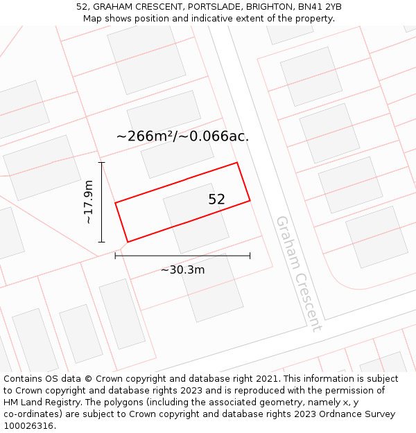 52, GRAHAM CRESCENT, PORTSLADE, BRIGHTON, BN41 2YB: Plot and title map