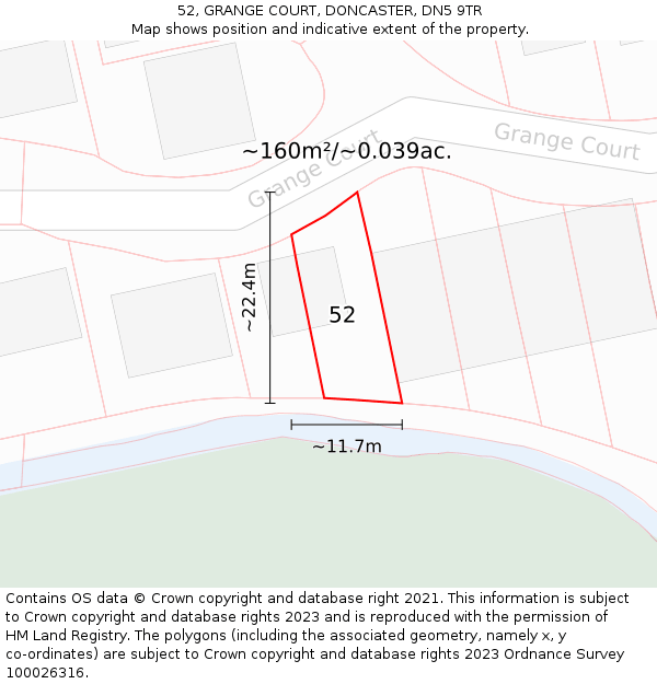 52, GRANGE COURT, DONCASTER, DN5 9TR: Plot and title map