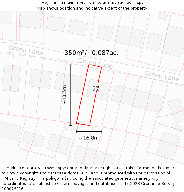 52, GREEN LANE, PADGATE, WARRINGTON, WA1 4JG: Plot and title map