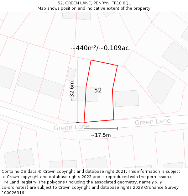 52, GREEN LANE, PENRYN, TR10 8QL: Plot and title map