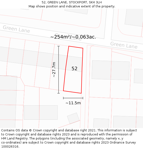 52, GREEN LANE, STOCKPORT, SK4 3LH: Plot and title map