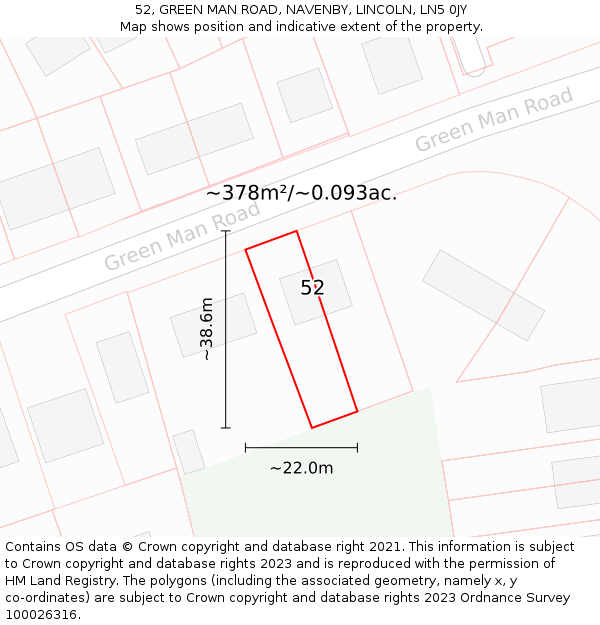 52, GREEN MAN ROAD, NAVENBY, LINCOLN, LN5 0JY: Plot and title map