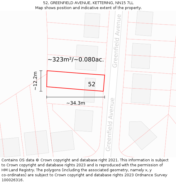 52, GREENFIELD AVENUE, KETTERING, NN15 7LL: Plot and title map