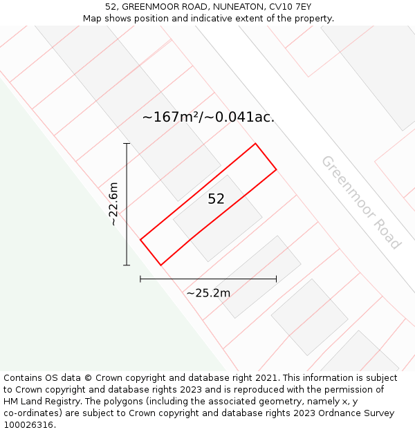 52, GREENMOOR ROAD, NUNEATON, CV10 7EY: Plot and title map