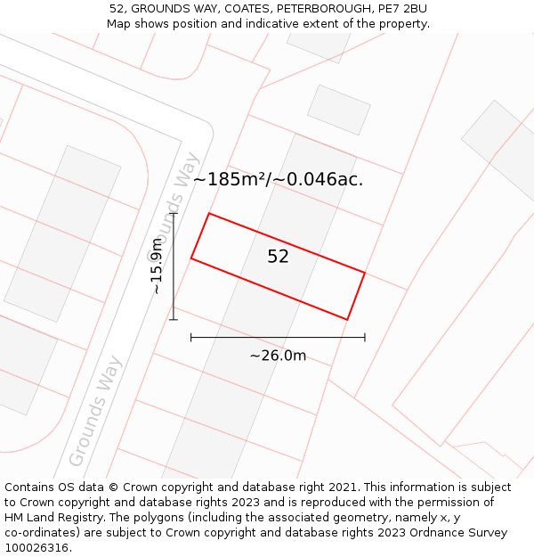 52, GROUNDS WAY, COATES, PETERBOROUGH, PE7 2BU: Plot and title map