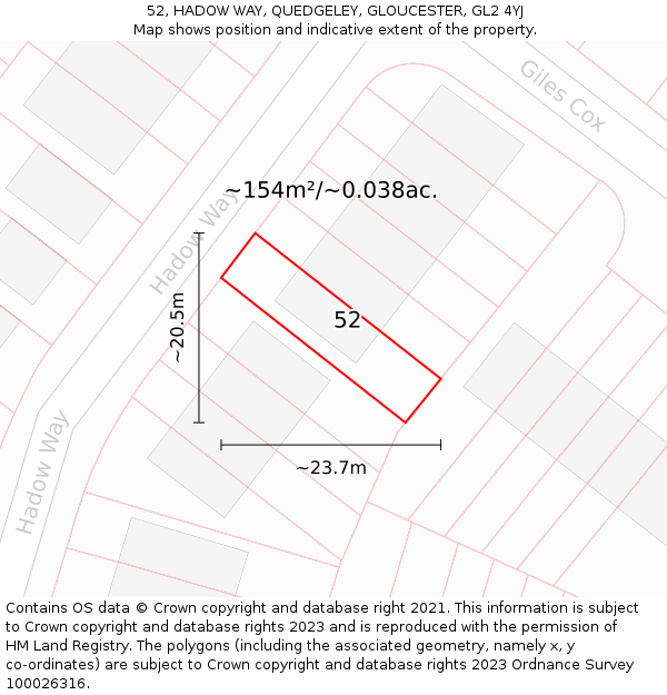 52, HADOW WAY, QUEDGELEY, GLOUCESTER, GL2 4YJ: Plot and title map