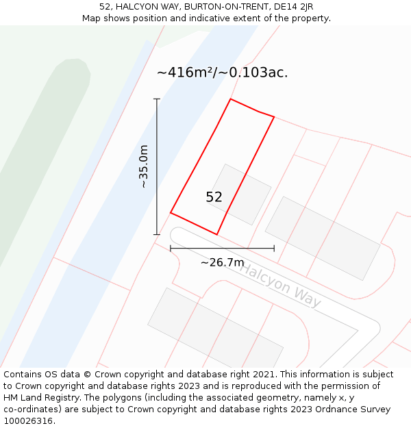 52, HALCYON WAY, BURTON-ON-TRENT, DE14 2JR: Plot and title map
