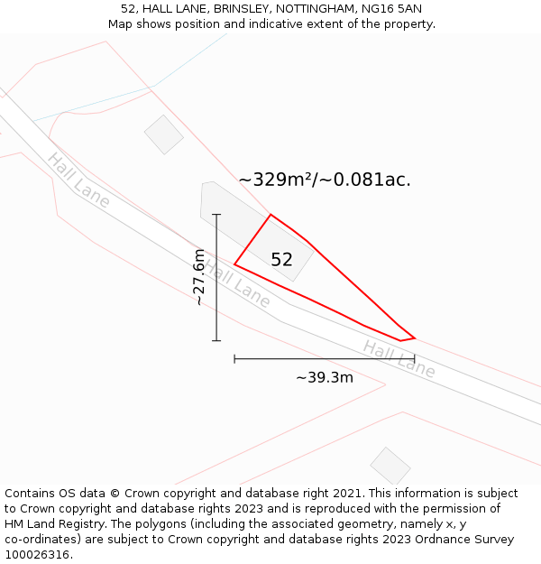 52, HALL LANE, BRINSLEY, NOTTINGHAM, NG16 5AN: Plot and title map